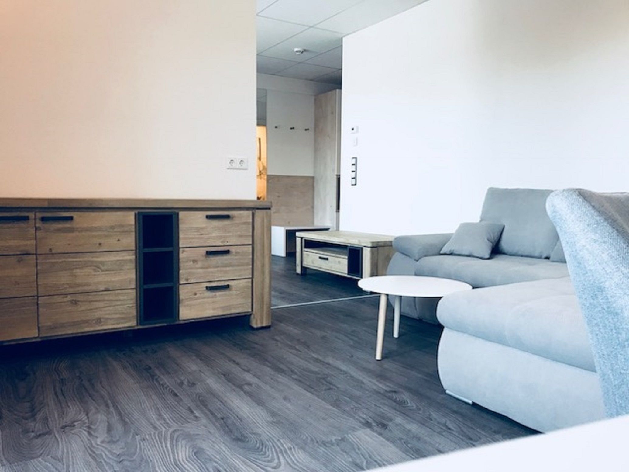 junior suite, 1 double bed with sofa bed, non smoking, refrigerator | living area | flat-screen tv