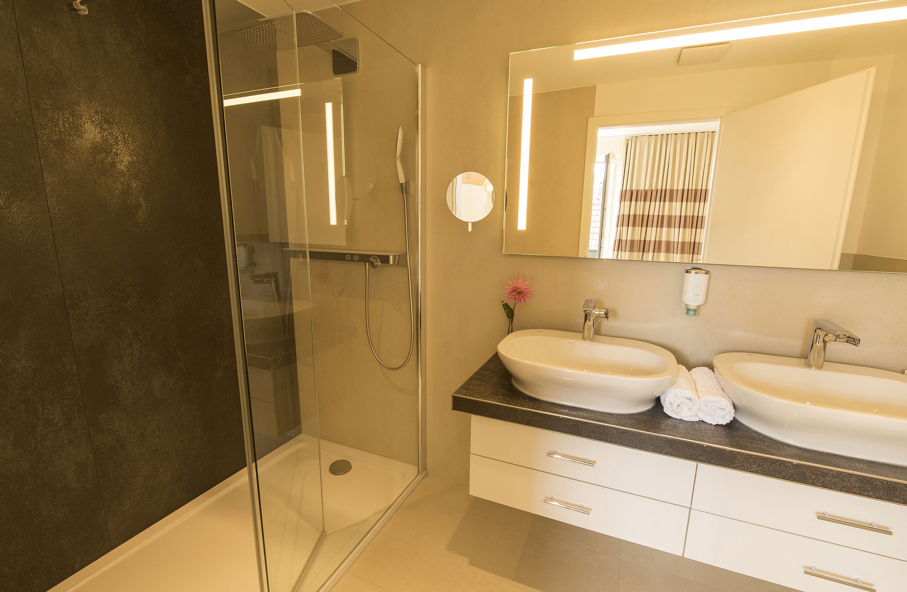 shower, free toiletries, hair dryer, towels