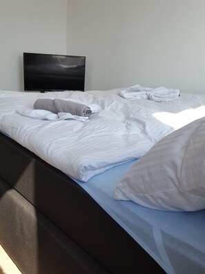 Deluxe Apartment | Living area | 32-inch flat-screen TV with cable channels, TV, table tennis - - SP Hotels - City-Apartment (Wuppertal)