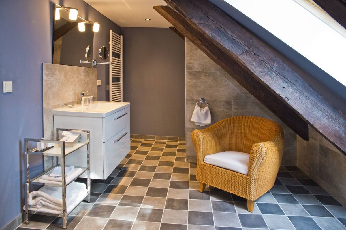 double room (zinnenhaus) | bathroom | shower, hair dryer, towels, soap