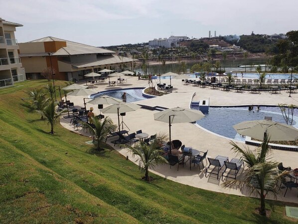 6 indoor pools, outdoor pool, pool loungers