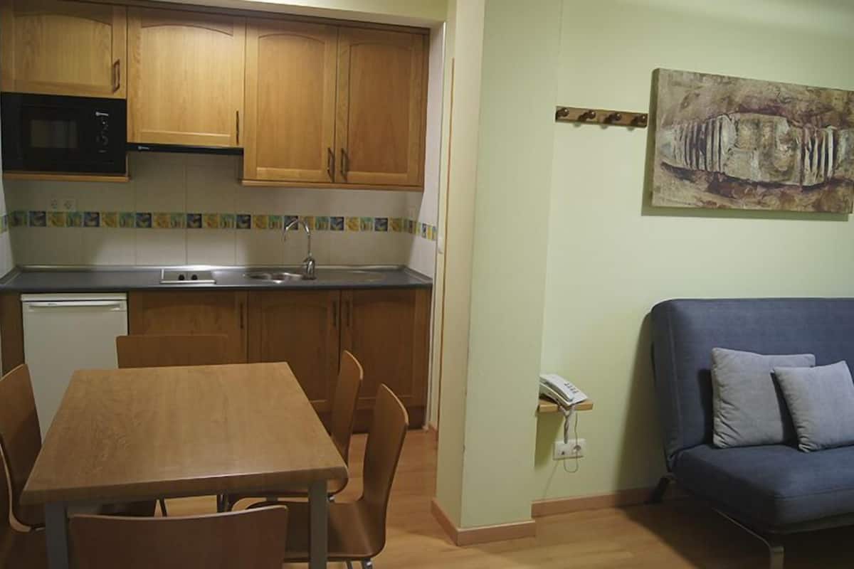 Departamento, 2 habitaciones | Cocina privada | Refrigerador con congelador, microondas y parrilla de estufa