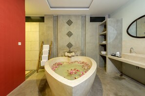 Tina y regadera independientes, tina profunda, regadera tipo lluvia 