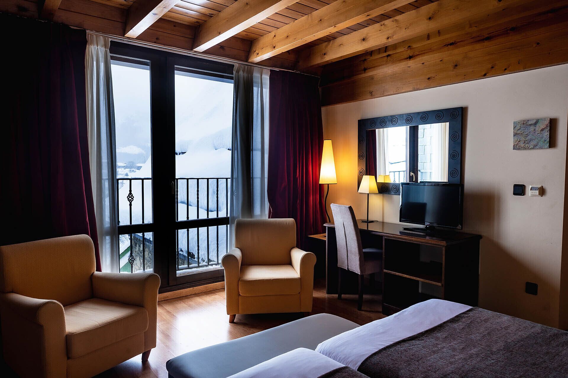 Premium bedding, down comforters, blackout drapes, soundproofing