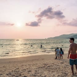 On the beach, white sand