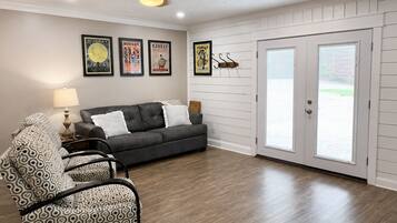 Smart TV, DVD player, books, video library