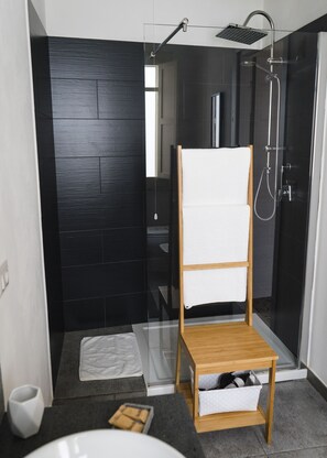 Ducha, secador de pelo, bidé y toallas