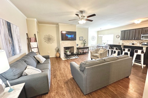 Nice, open concept: living, kitchen and dining.