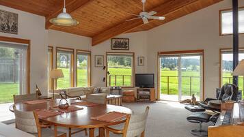 TV, fireplace, DVD player, books