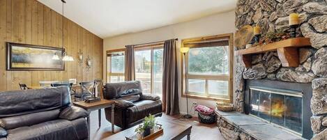 Televisión, chimenea y reproductor de DVD