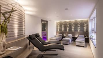 Sauna, steam room, body treatments, massages