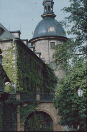 A historic building with a prominent dome and clock tower. - Unser kleines Hotel (Laubach)