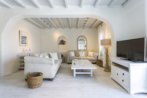 Luxury House, Private Pool, Sea View | Living room | Flat-screen TV - Amaris Mykonian Residence (Mykonos)