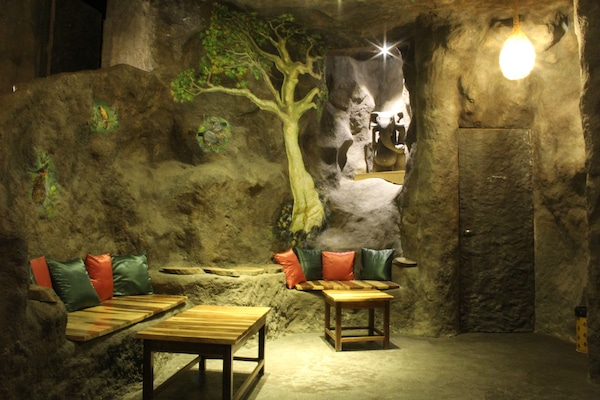 Luxury Cave | Living area | LED TV, fireplace