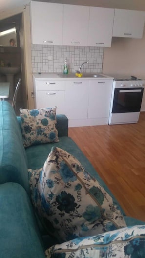 Exclusive-Apartment | Wohnzimmer | 43-Zoll-Flachbildfernseher mit Satellitenempfang, LCD-Fernseher