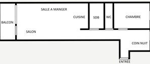 A hotel layout with a balcony, a lobby, a manager's room, a kitchen, a bathroom, a dining area, and a bedroom.