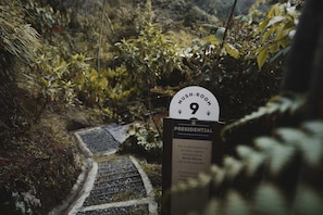A sign for 'Mushroom Room 9' with a privacy notice.
