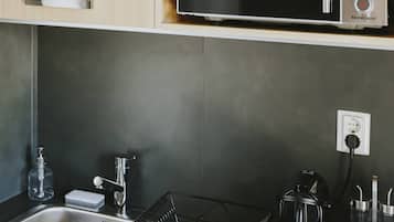 Fridge, microwave, stovetop, espresso maker