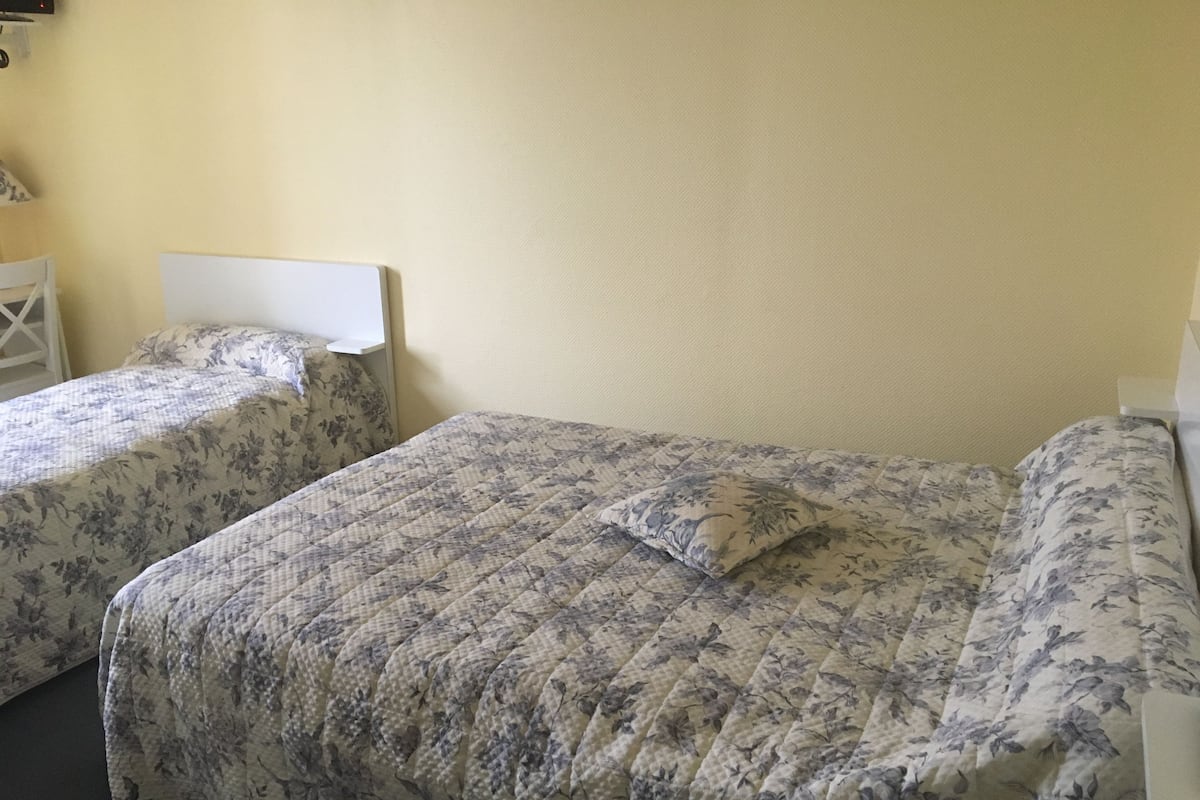 Desk, blackout drapes, iron/ironing board (on request), WiFi (free)