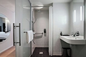 Room, 1 King Bed (Mobility Accessible, Roll-In Shower) | Premium bedding, down duvets, pillow-top beds, in-room safe