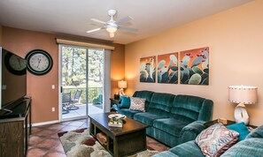 Televisión, chimenea, reproductor de DVD y libros 