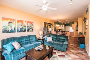 TV, fireplace, DVD player, books