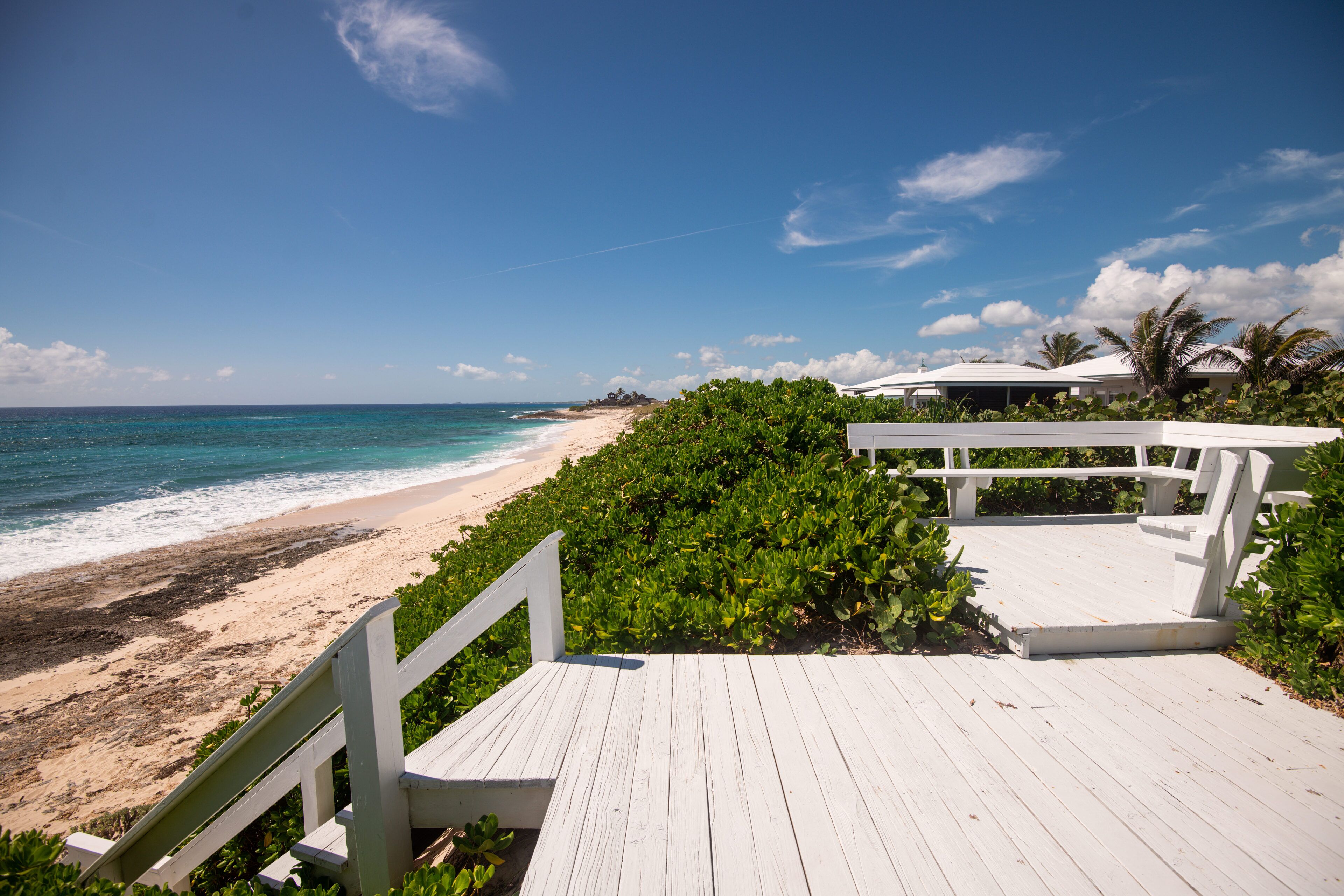 On the beach, sun loungers, beach towels