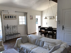 Smart TV, fireplace, DVD player, books