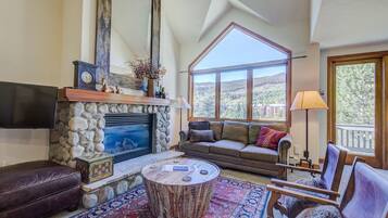 Smart TV, fireplace, video games, DVD player