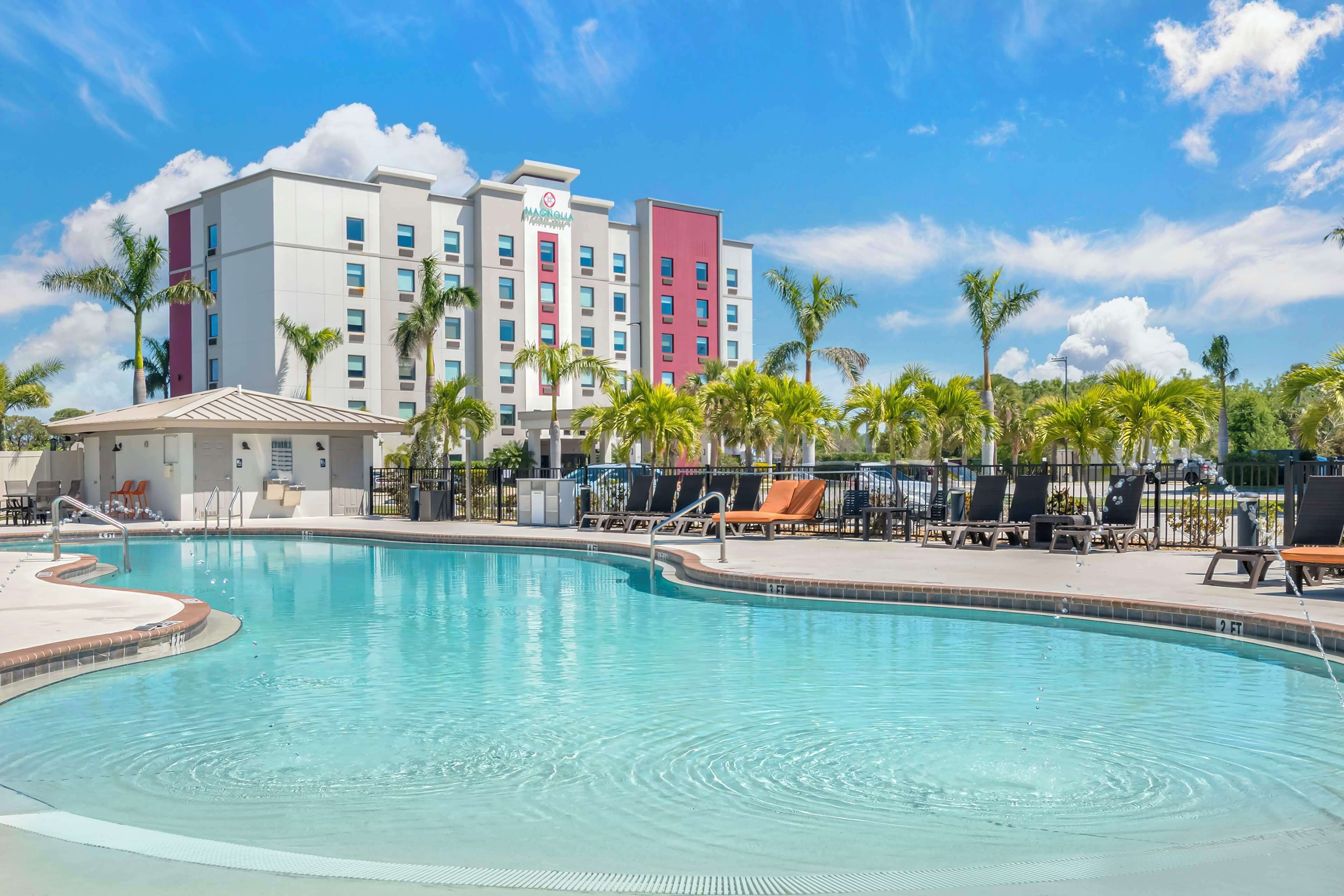 outdoor pool, pool umbrellas, pool loungers