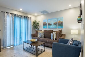 Smart TV, fireplace, stereo, computer monitors