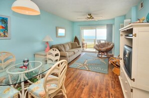 Living area - OIBV 716 - Island Dream: Oceanfront condo in Oak Island, perfect for family getaways! (Oak Island)