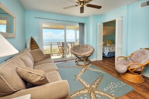 Living area - OIBV 716 - Island Dream: Oceanfront condo in Oak Island, perfect for family getaways! (Oak Island)