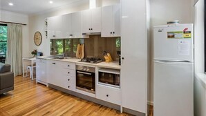 Fridge, microwave, oven, toaster