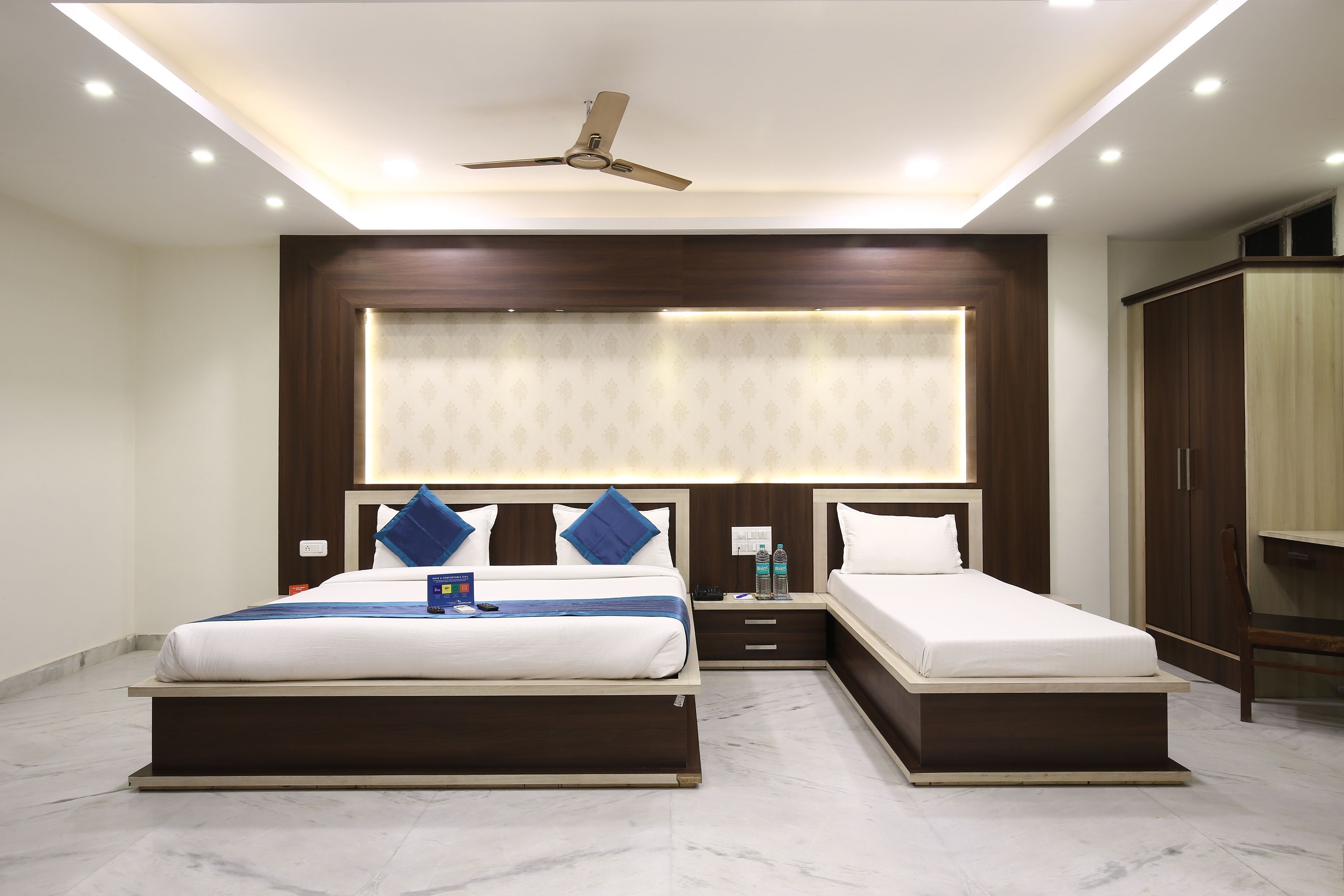 Premium bedding, desk, blackout curtains, soundproofing