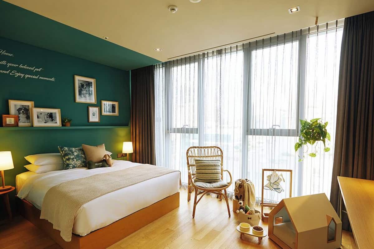 [Pet room] Superior Green Double Room | Brankas, meja kerja, tirai kedap cahaya, dan kedap suara