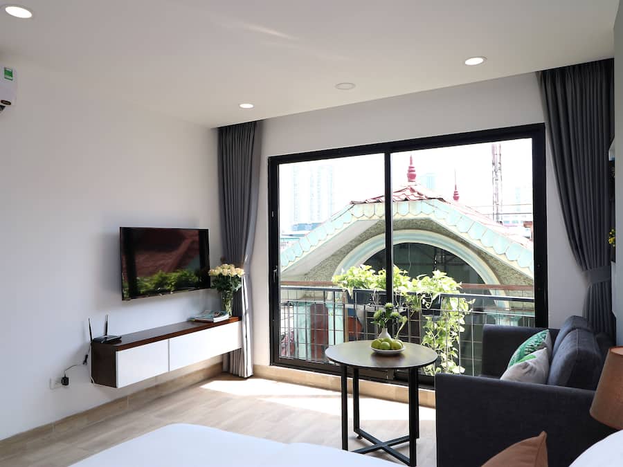 Estúdio superior | Escrivaninha, cortinas blackout, Wi-Fi de cortesia, roupa de cama