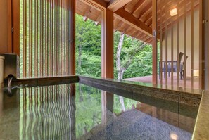 Annex Premium Suite with Private Semi-Open-air Bath, ROKUJUBO, -KATSURA- | Bathroom | Separate tub and shower, spring water tub, free toiletries, hair dryer - Yamado (Nishiwaga)