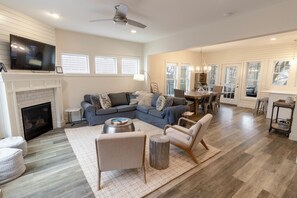 Smart TV, fireplace, DVD player, video library