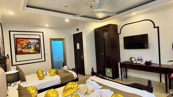 Executive Quadruple Room, Multiple Beds, City View | Frette Italian sheets, premium bedding, down duvets, memory-foam beds