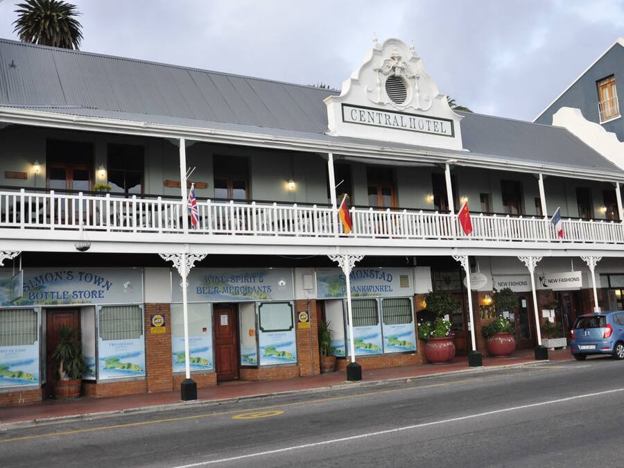 A two-story building with a balcony, labeled "Central Hotel."