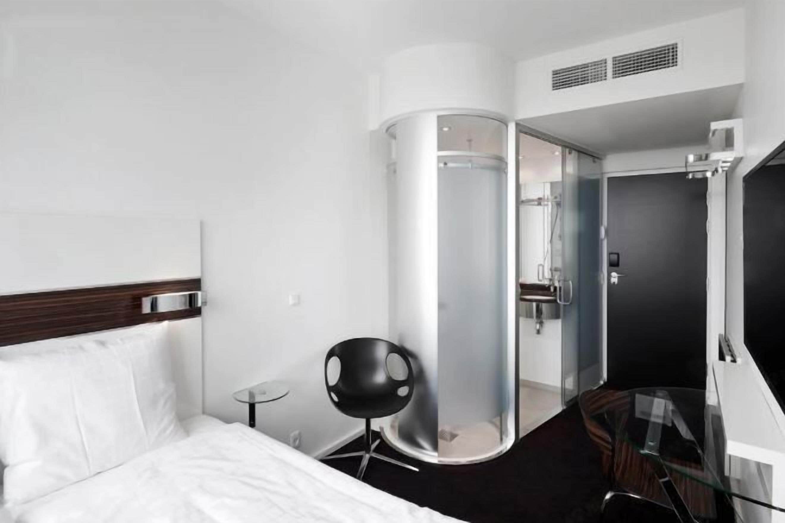 Hypo-allergenic bedding, desk, blackout curtains, soundproofing