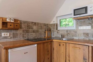 Frigorífico, microondas, horno y placa de cocina