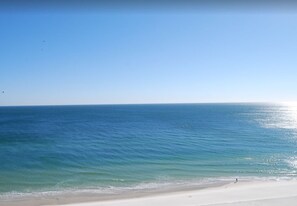 On the beach, sun loungers