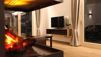 Premium Apartment, 2 Bedrooms | Living room | 48-inch plasma TV with satellite channels, TV, DVD player