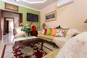 City Apartment, 2 Bedrooms | Living room | 50-inch flat-screen TV with cable channels, TV, DVD player - New Kingston Guest Apartment at Inglaterra I (Kingston)