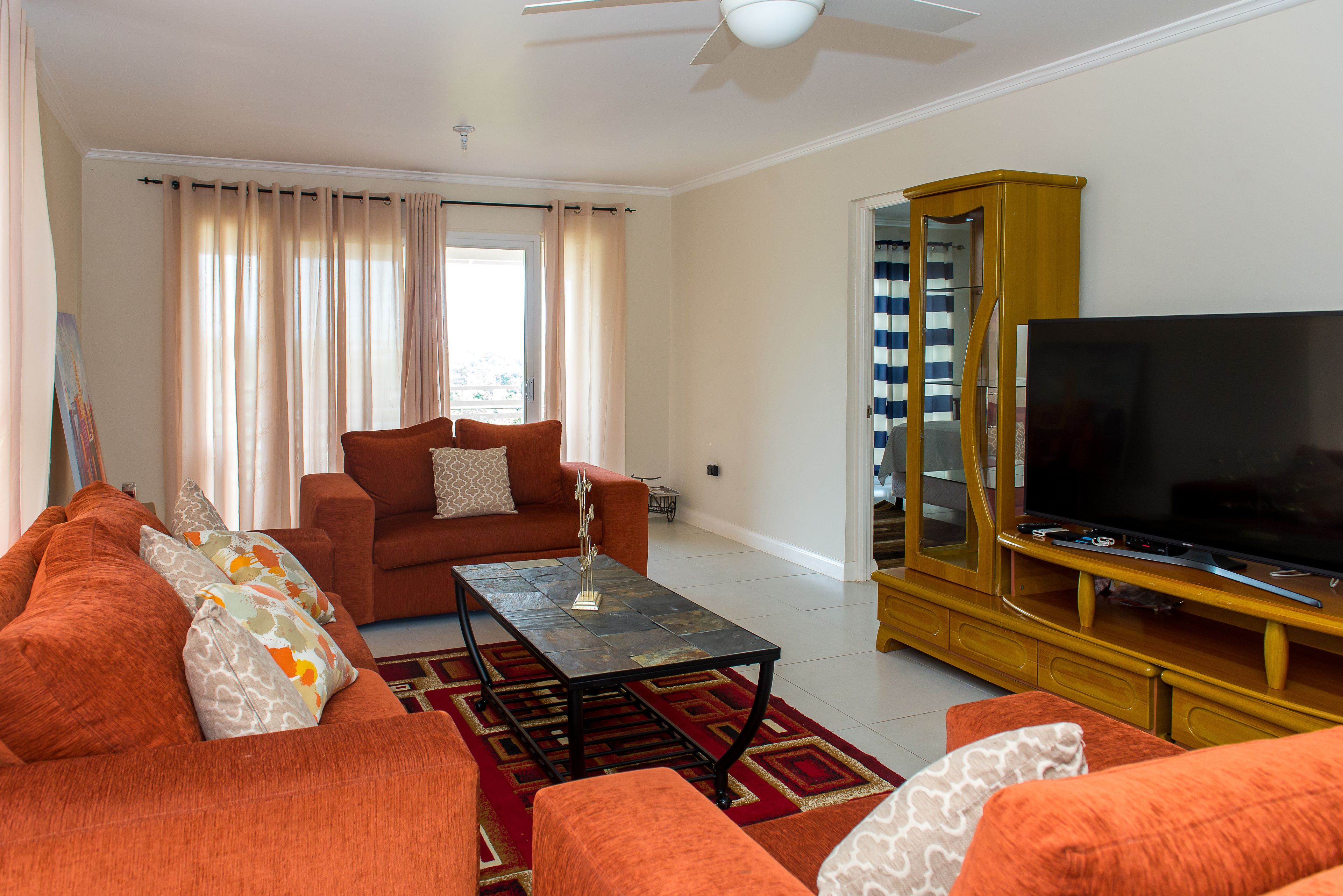Luxury Apartment, 2 Bedrooms | Living room | 50-inch flat-screen TV with cable channels, TV, DVD player