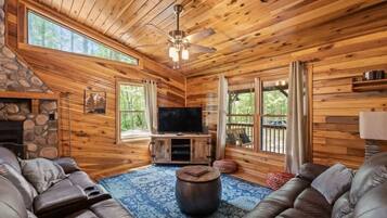 Flat-screen TV, fireplace, offices