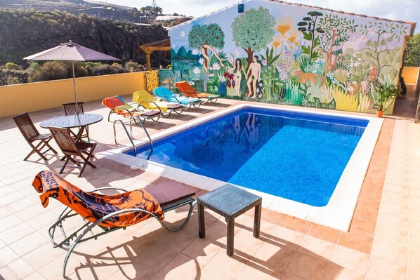 Indoor pool, outdoor pool, pool loungers