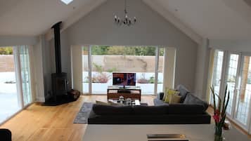 Smart TV, fireplace, video library, stereo